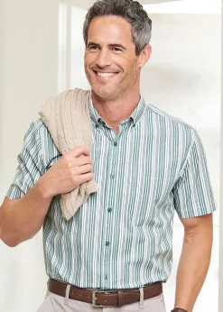 Cotton Traders Dusky Green Short Sleeve Supreme Easy Care Shirt