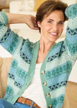 Cotton Traders Dusty Jade Fair Isle Button Cardigan