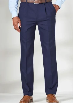 Cotton Traders French Navy Pleat Front Supreme Easy-Care Trousers