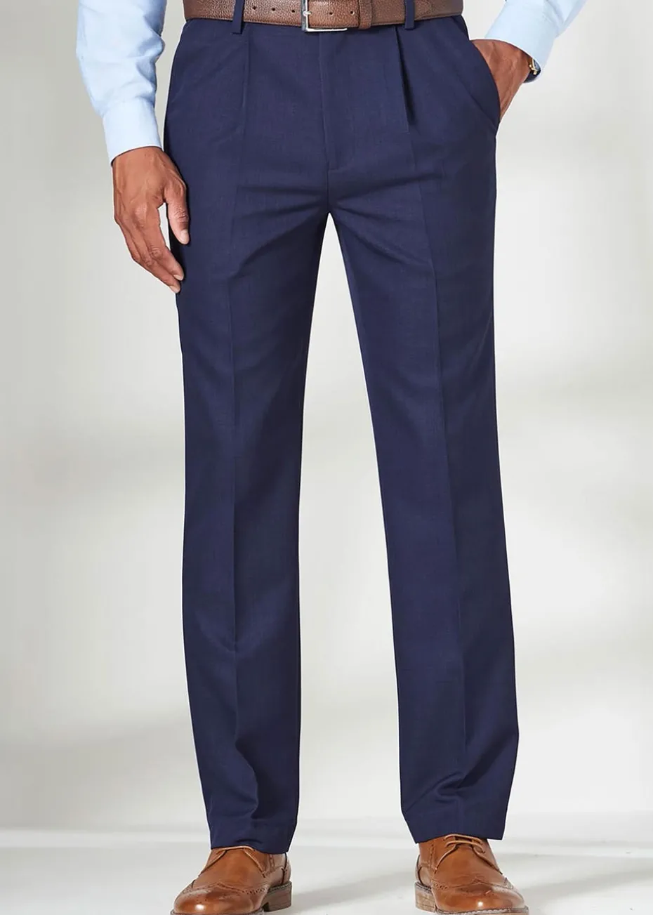 Cotton Traders French Navy Pleat Front Supreme Easy-Care Trousers
