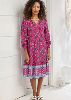 Cotton Traders Fuchsia Print Knee Length Dress