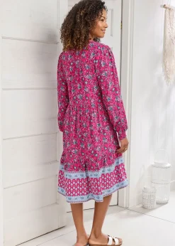 Cotton Traders Fuchsia Print Knee Length Dress