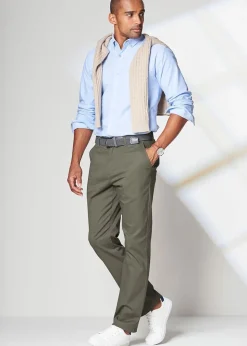 Cotton Traders Green Flat Front Stretch Chino Trousers