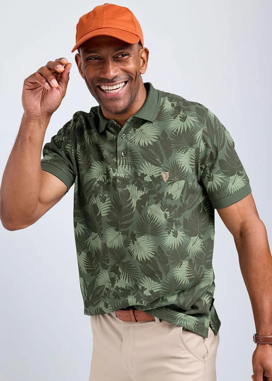 Cotton Traders Green Guinness Short Sleeve Printed Polo Shirt