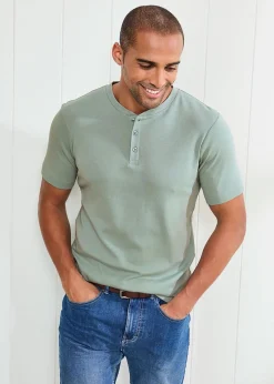Cotton Traders Green Short Sleeve Grandad Base Layer Top