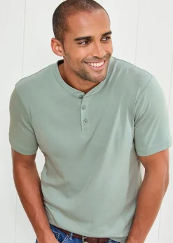 Cotton Traders Green Short Sleeve Grandad Base Layer Top