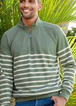 Cotton Traders Green Stripe Half Zip Sweatshirt