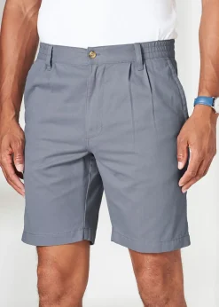 Cotton Traders Grey Blue Pleat Front Comfort Shorts