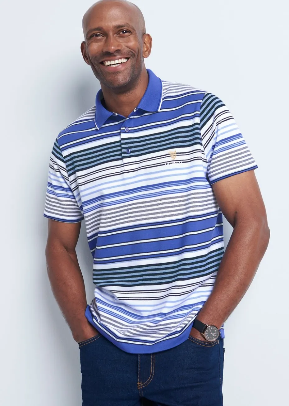 Cotton Traders Indigo Guinness Short Sleeve Birdseye Stripe Polo Shirt