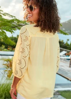 Cotton Traders Lemon Broiderie Blouse