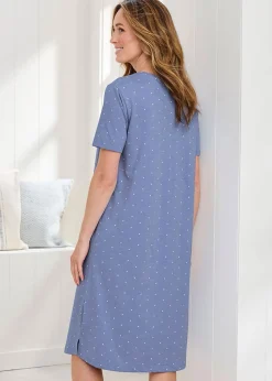 Cotton Traders Light Blue Jersey Button Through Nightdress
