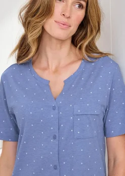 Cotton Traders Light Blue Jersey Button Through Nightdress