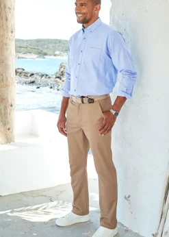 Cotton Traders Light Camel Flat Front Stretch Chino Trousers