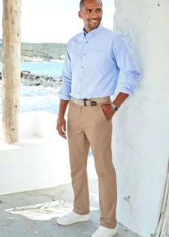 Cotton Traders Light Camel Flat Front Stretch Chino Trousers