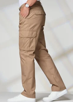 Cotton Traders Light Camel Cotton Cargo Trousers