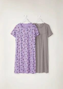 Cotton Traders Lilac 2 Pack Gathered Front Nightdresses