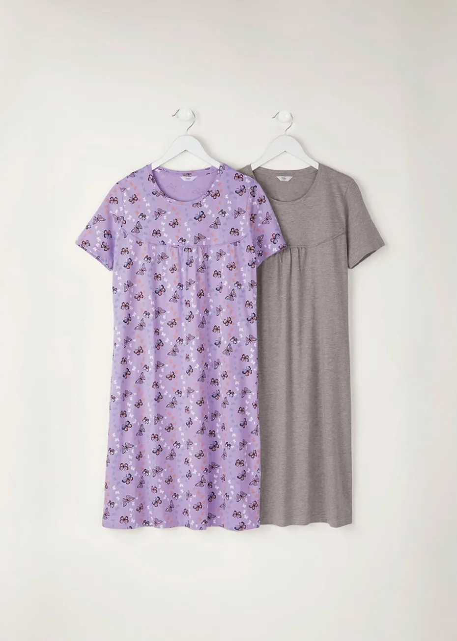 Cotton Traders Lilac 2 Pack Gathered Front Nightdresses