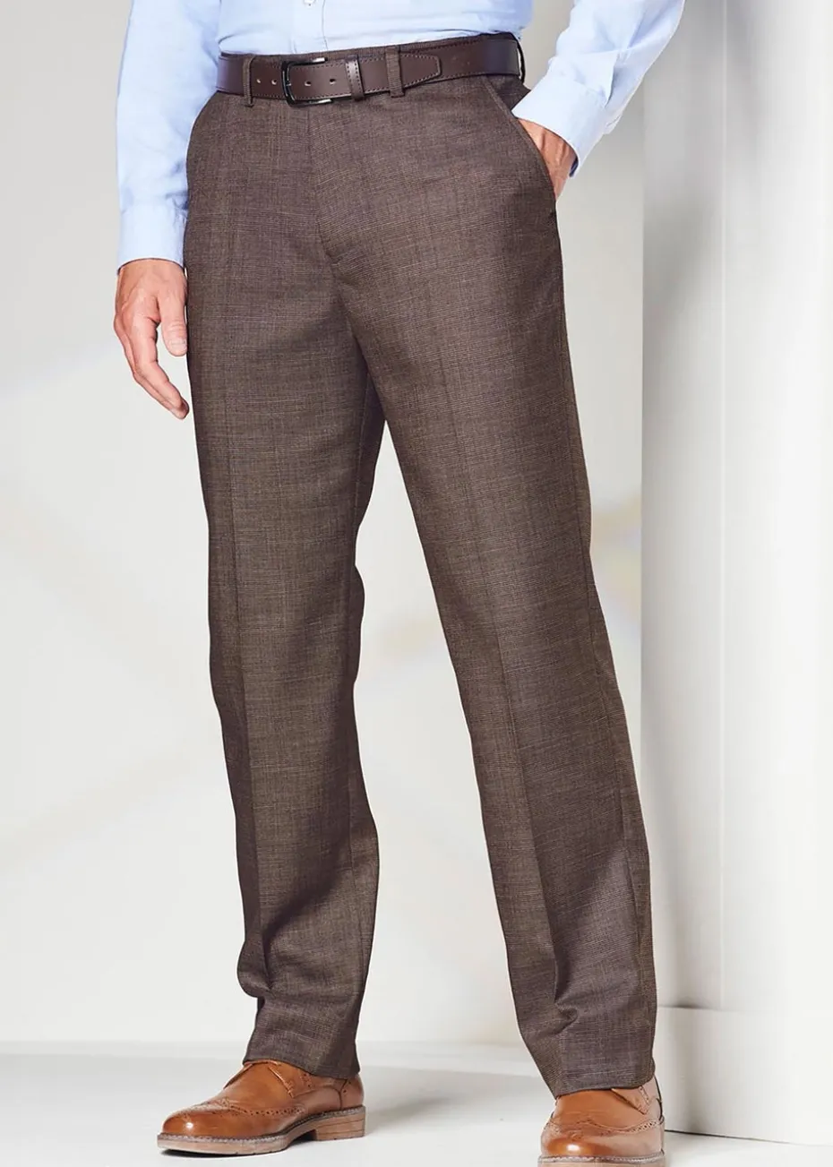 Cotton Traders Linen Flat Front Stretch Smart Check Trousers
