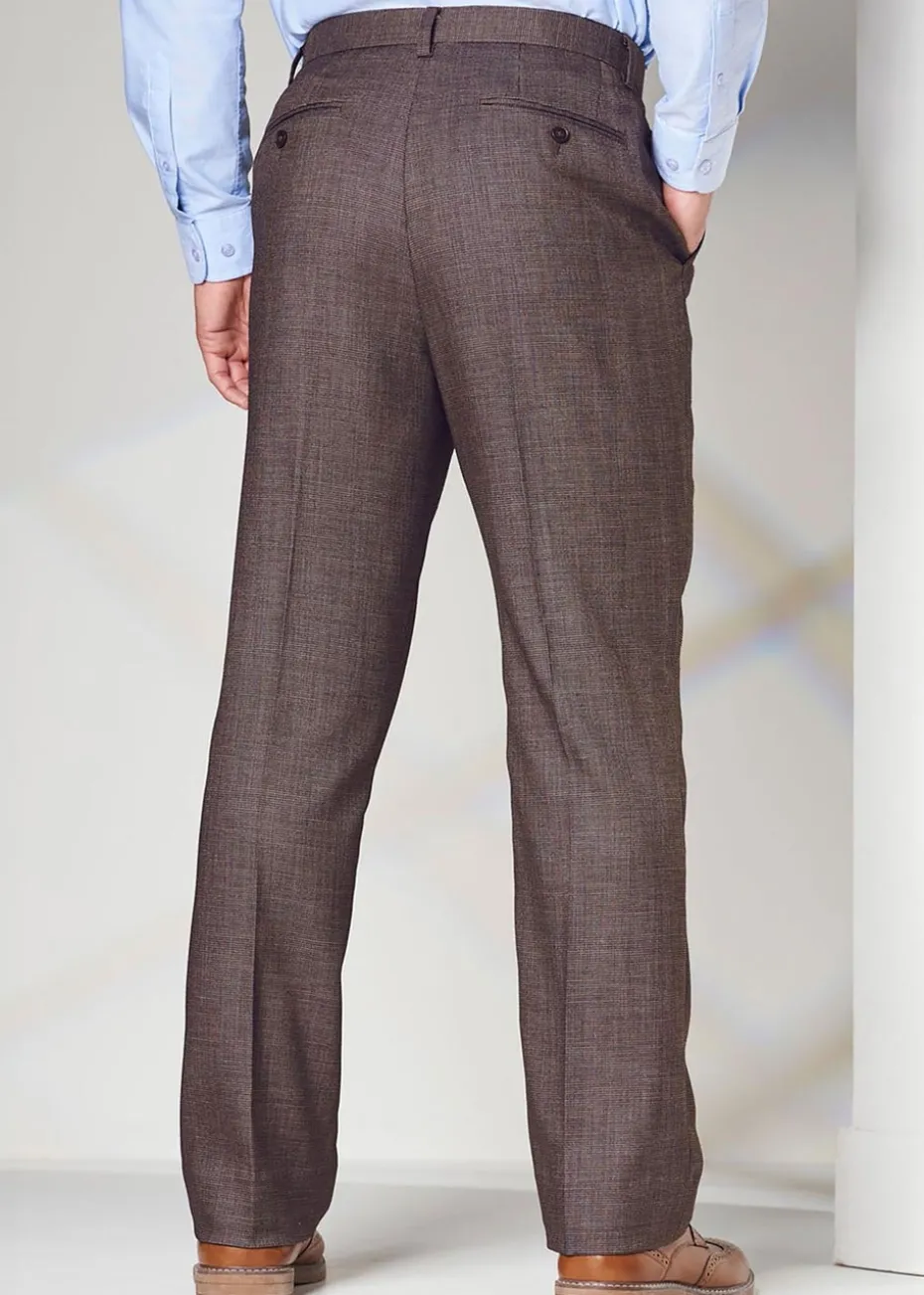 Cotton Traders Linen Flat Front Stretch Smart Check Trousers