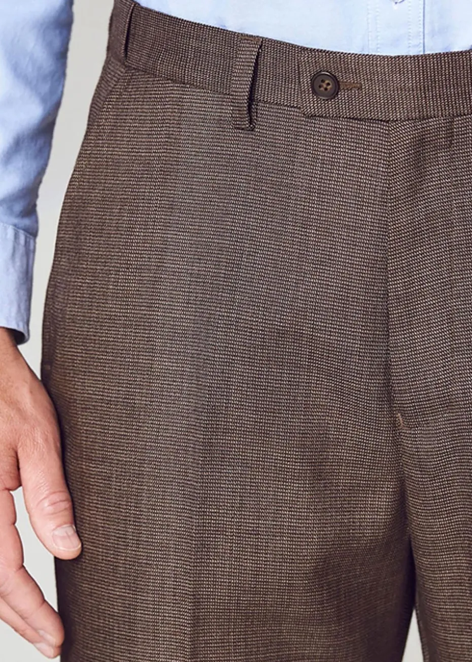 Cotton Traders Linen Flat Front Stretch Smart Check Trousers