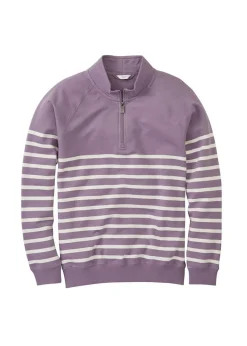 Cotton Traders Mauve Stripe Half Zip Sweatshirt