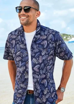 Cotton Traders Midnight Blue Short Sleeve Summer Print Soft Touch Print Shirt