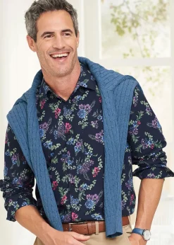 Cotton Traders Midnight Long Sleeve Soft Touch Print Shirt