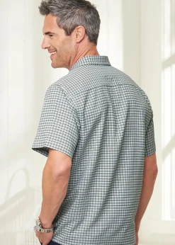 Cotton Traders Misty Green Short Sleeve Soft Touch Yarn-Dyed Shirt