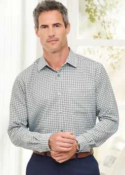 Cotton Traders Misty Green Long Sleeve Soft Touch Yarn-Dyed Shirt