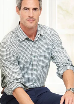 Cotton Traders Misty Green Long Sleeve Soft Touch Yarn-Dyed Shirt