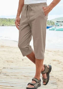 Cotton Traders Mushroom Stretch Seersucker Crop Trousers