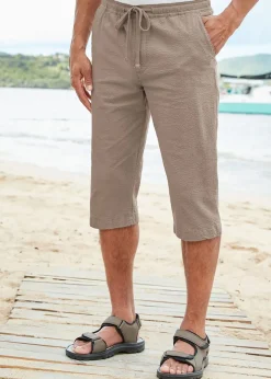 Cotton Traders Mushroom Stretch Seersucker Crop Trousers