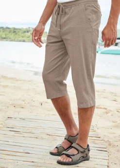 Cotton Traders Mushroom Stretch Seersucker Crop Trousers