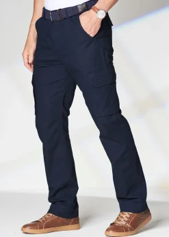 Cotton Traders Navy Cotton Cargo Trousers