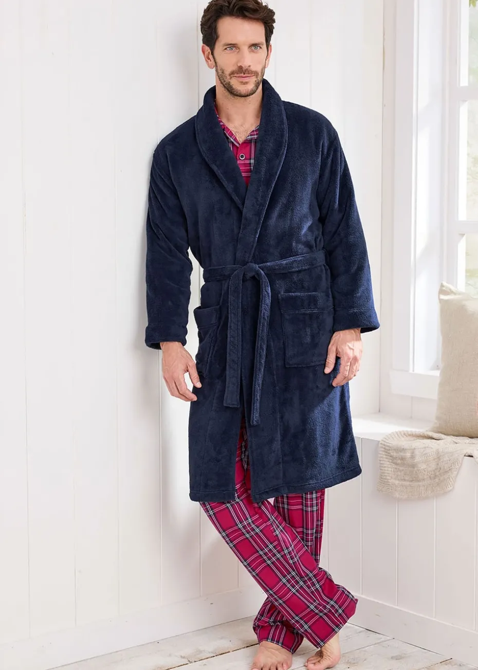 Cotton Traders Navy Fleece Dressing Gown