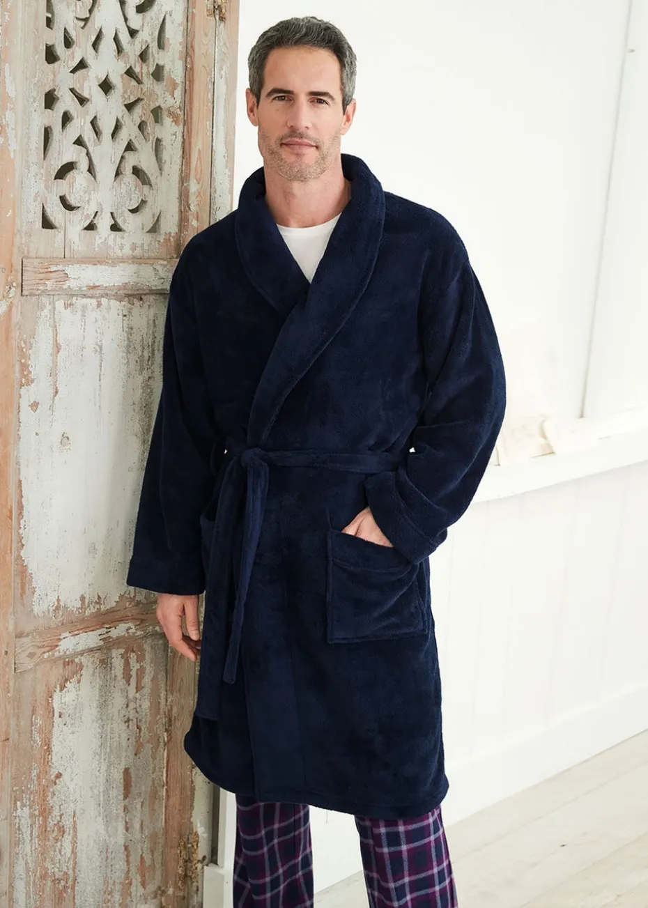 Cotton Traders Navy Fleece Dressing Gown