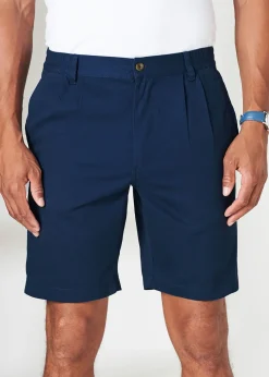 Cotton Traders Navy Pleat Front Comfort Shorts