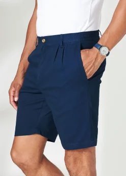 Cotton Traders Navy Pleat Front Comfort Shorts