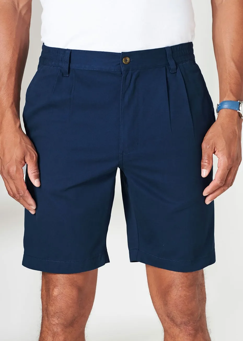 Cotton Traders Navy Pleat Front Comfort Shorts