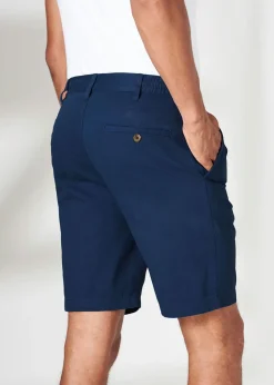 Cotton Traders Navy Pleat Front Comfort Shorts