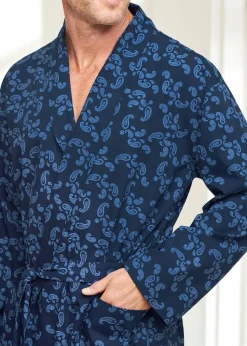 Cotton Traders Navy Woven Dressing Gown