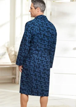 Cotton Traders Navy Woven Dressing Gown