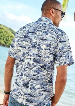 Cotton Traders Pale Blue Short Sleeve Summer Print Soft Touch Print Shirt