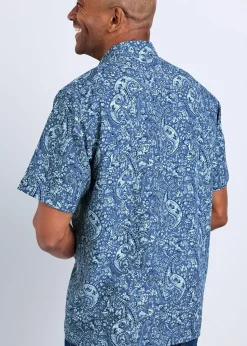 Cotton Traders Pale Blue Guinness Short Sleeve Soft Touch Paisley Print Shirt