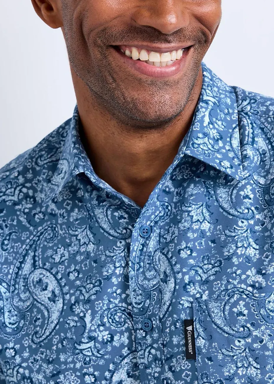 Cotton Traders Pale Blue Guinness Short Sleeve Soft Touch Paisley Print Shirt