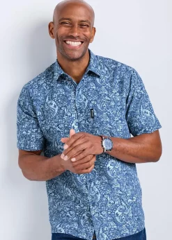 Cotton Traders Pale Blue Guinness Short Sleeve Soft Touch Paisley Print Shirt