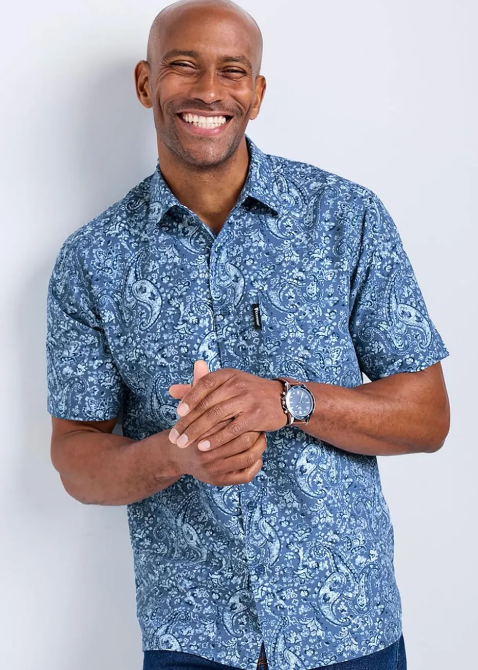 Cotton Traders Pale Blue Guinness Short Sleeve Soft Touch Paisley Print Shirt