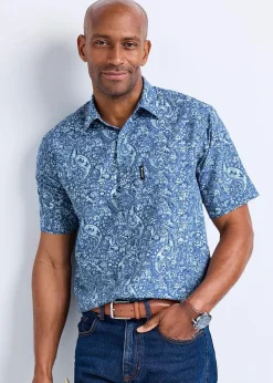 Cotton Traders Pale Blue Guinness Short Sleeve Soft Touch Paisley Print Shirt