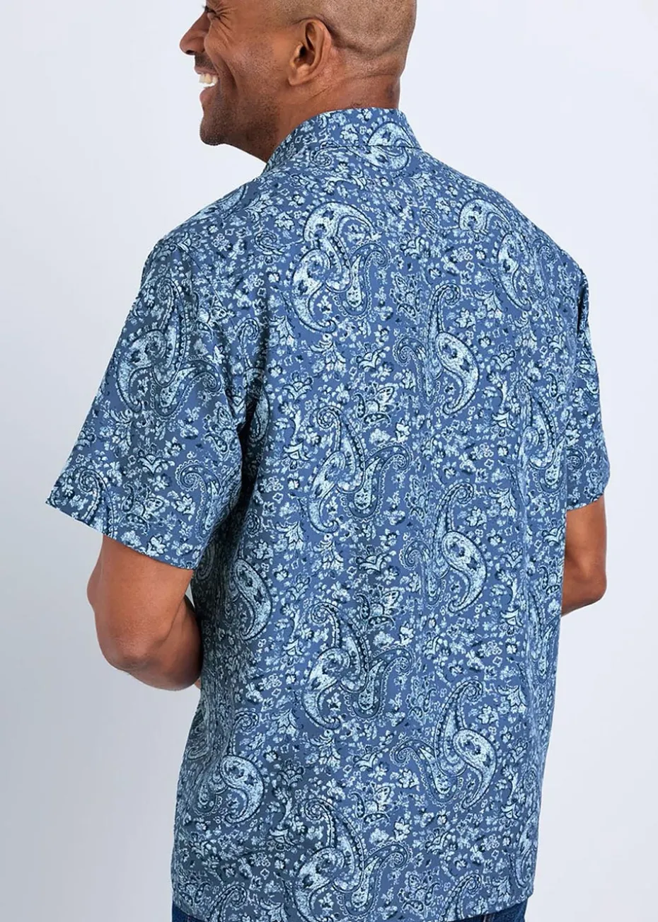 Cotton Traders Pale Blue Guinness Short Sleeve Soft Touch Paisley Print Shirt
