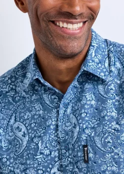 Cotton Traders Pale Blue Guinness Short Sleeve Soft Touch Paisley Print Shirt